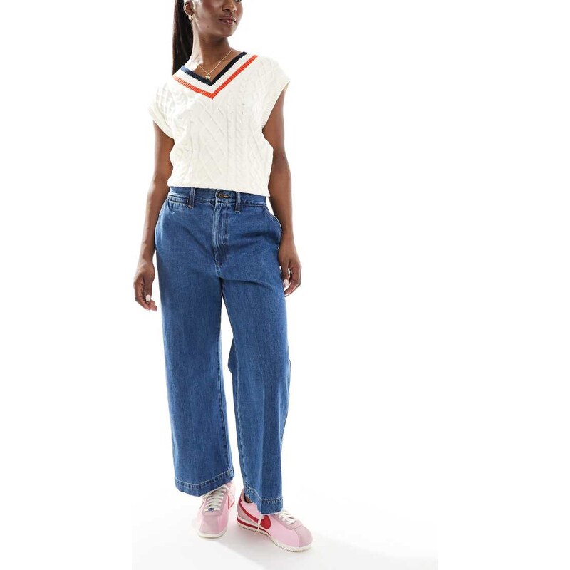 Polo Ralph Lauren high rise wide cropped jean in mid blue 104410308