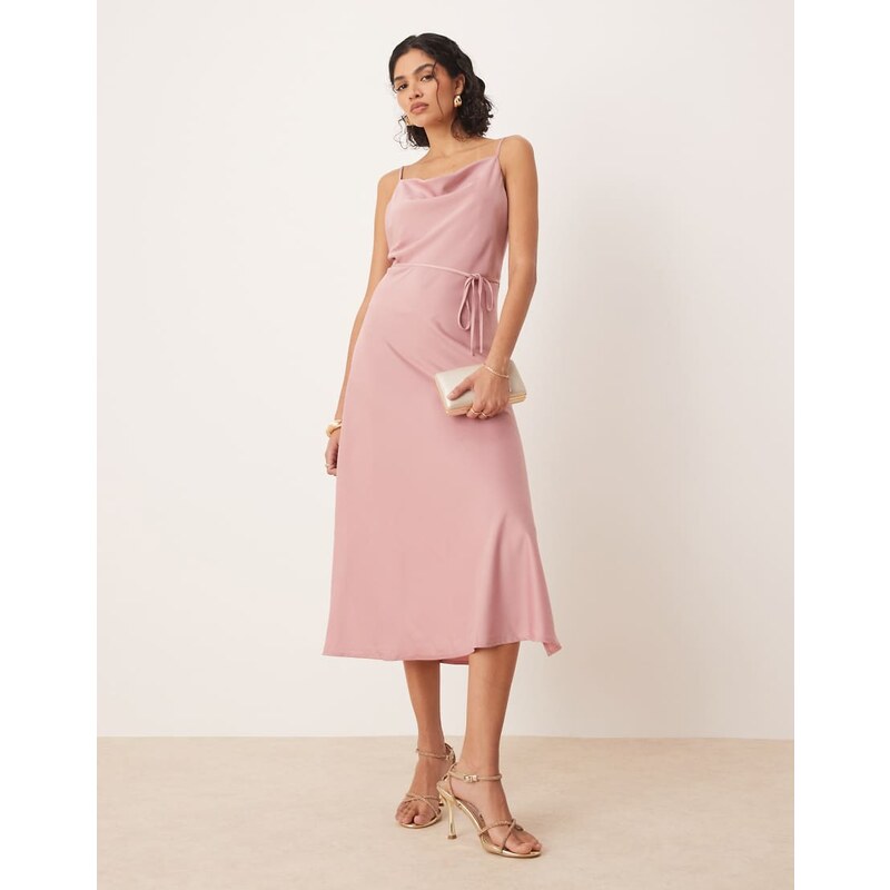 YAS satin cami midi dress in lilas pink 104410421
