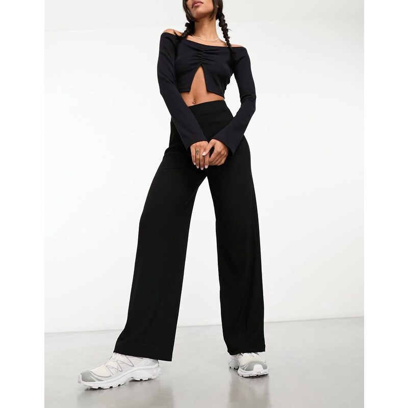 ONLY wide leg ribbed trouser in black 104633095