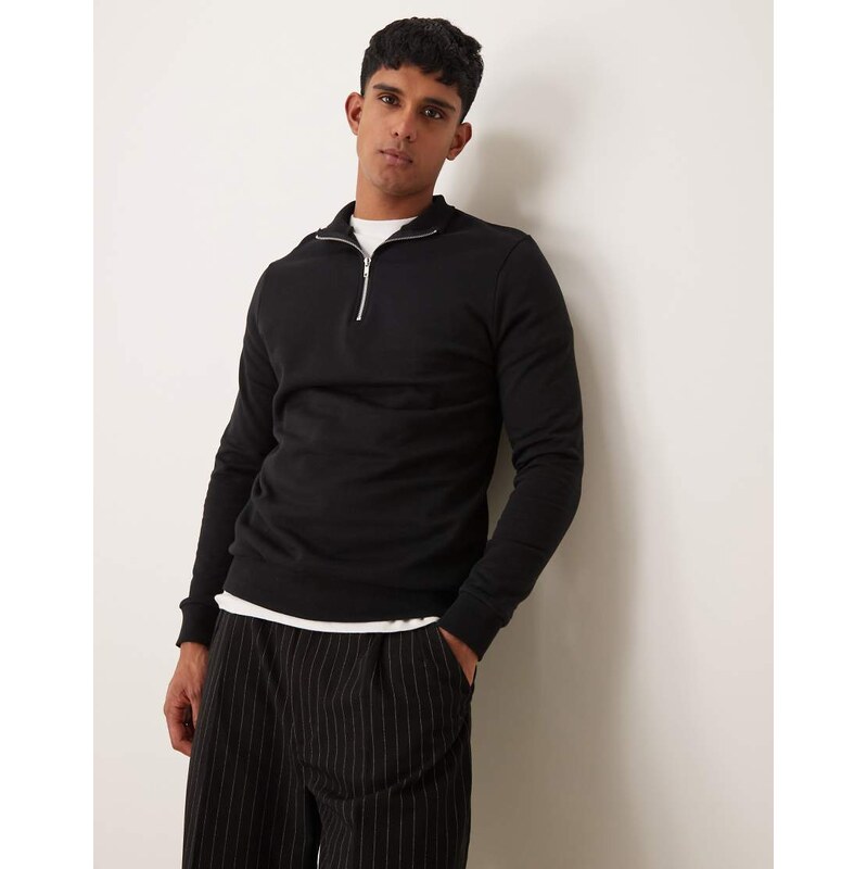 ASOS DESIGN essentials sweatshirt with quarter zip in black