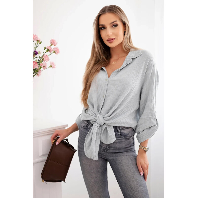 K-Fashion Bavlněná mušelínová košile Plus Size šedý