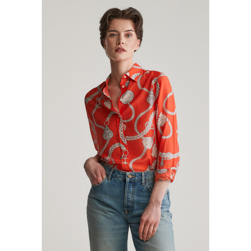 KOŠILE GANT REG SAILING PRINT COT SILK SHIRT ORANGE RED