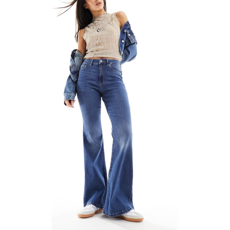ONLY Rose high waisted flare jeans in mid blue wash - MBLUE 89668069