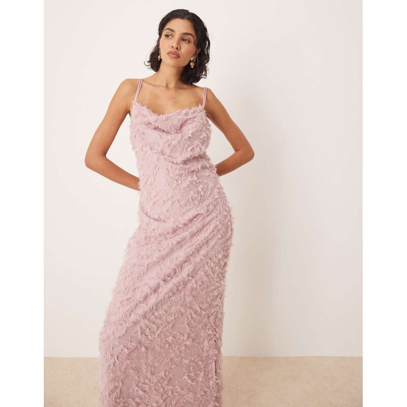 Vila cowl neck textured cami maxi dress in rose pink