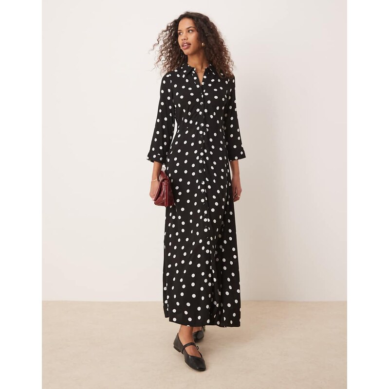 YAS maxi shirt dress in black polka dot print 104418516