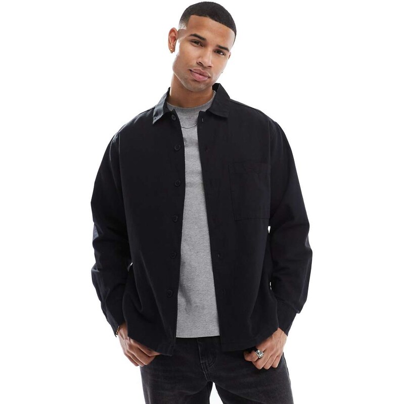 Jack & Jones linen blend overshirt in black