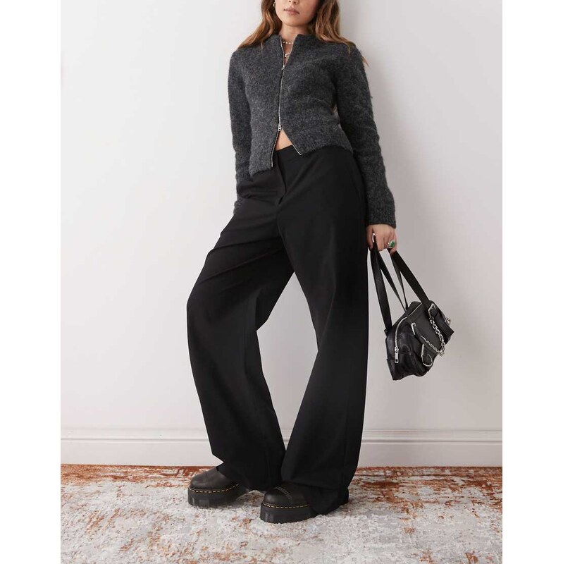 Weekday wide leg tailored trousers in black 104422308