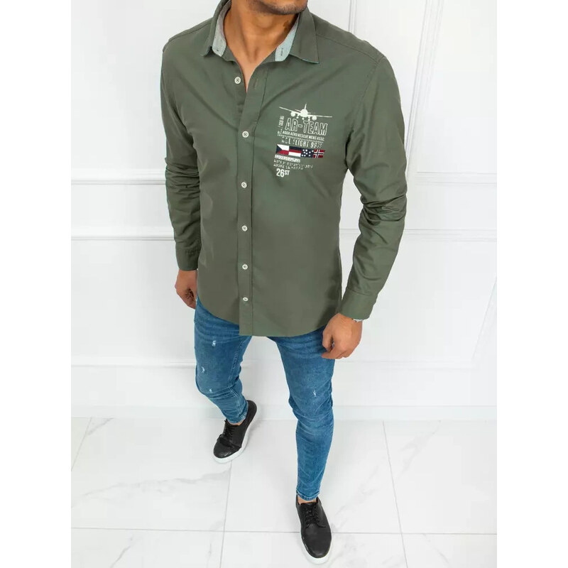 BASIC Khaki košile s potiskem