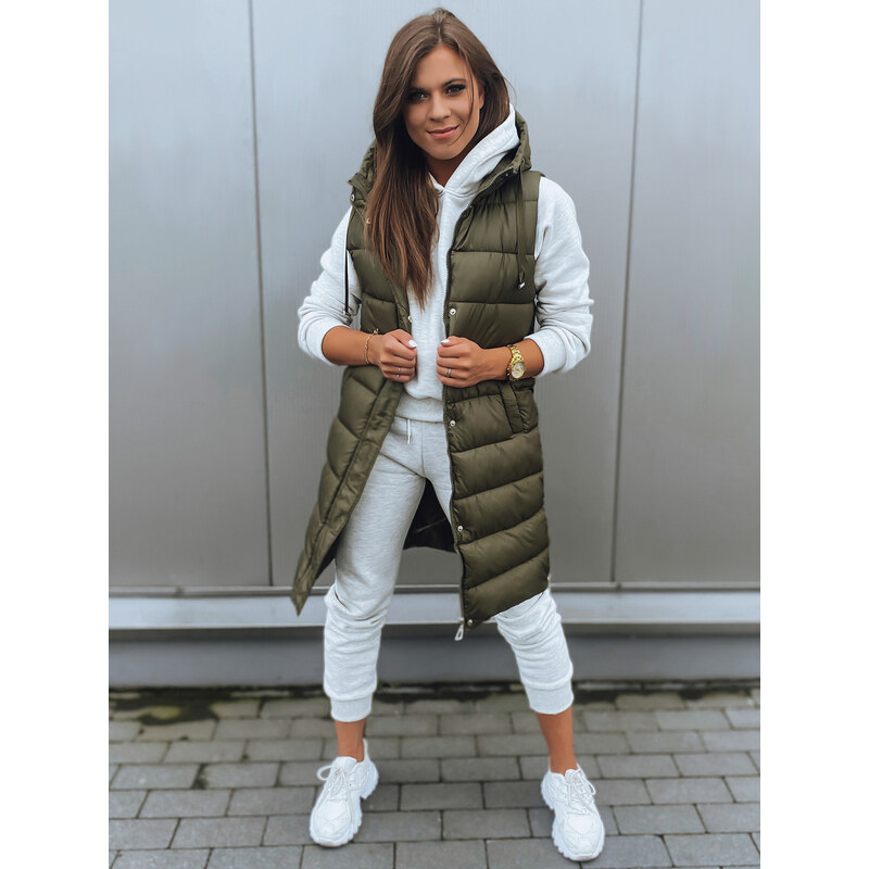 BASIC Khaki prošívaná dlouhá vesta KERIN TY2918