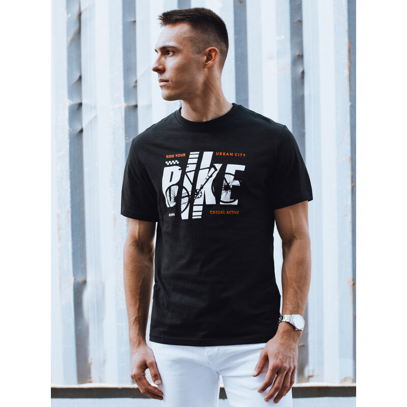 BASIC Černé pánské tričko s potiskem BIKE RX5449