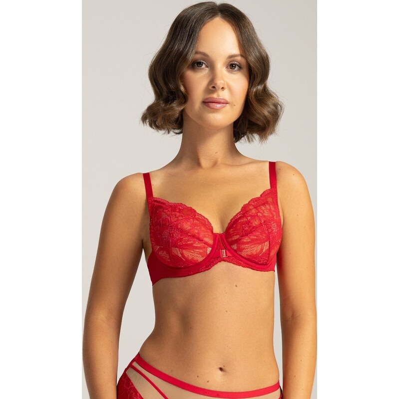 AVA LINGERIE Červená krajková push-up podprsenka s kosticemi Ava 104463090