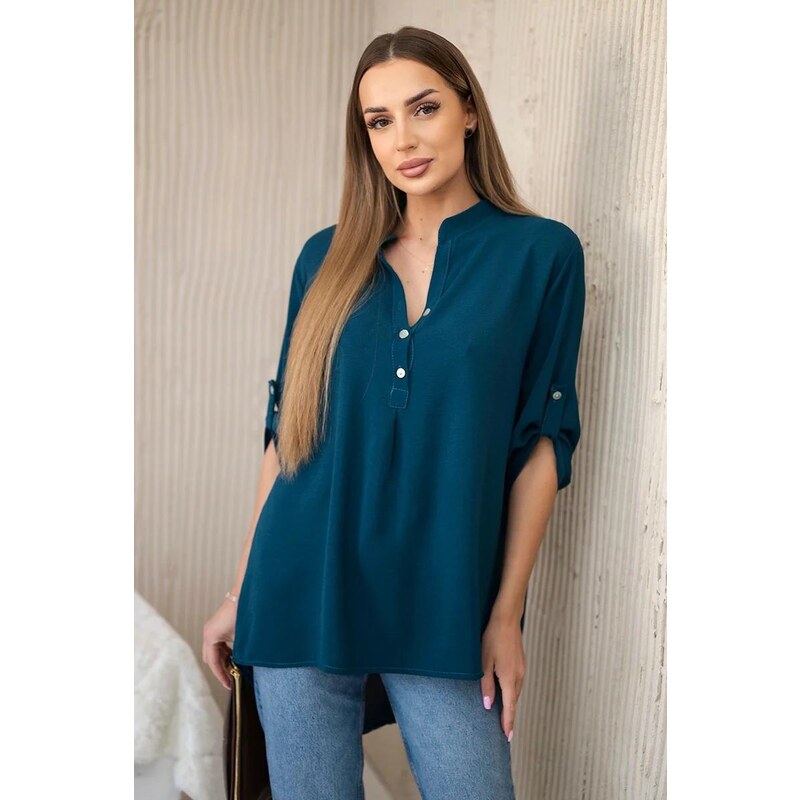 MladaModa Halenka s knoflíky prodloužená vzadu model 11817 tmavá