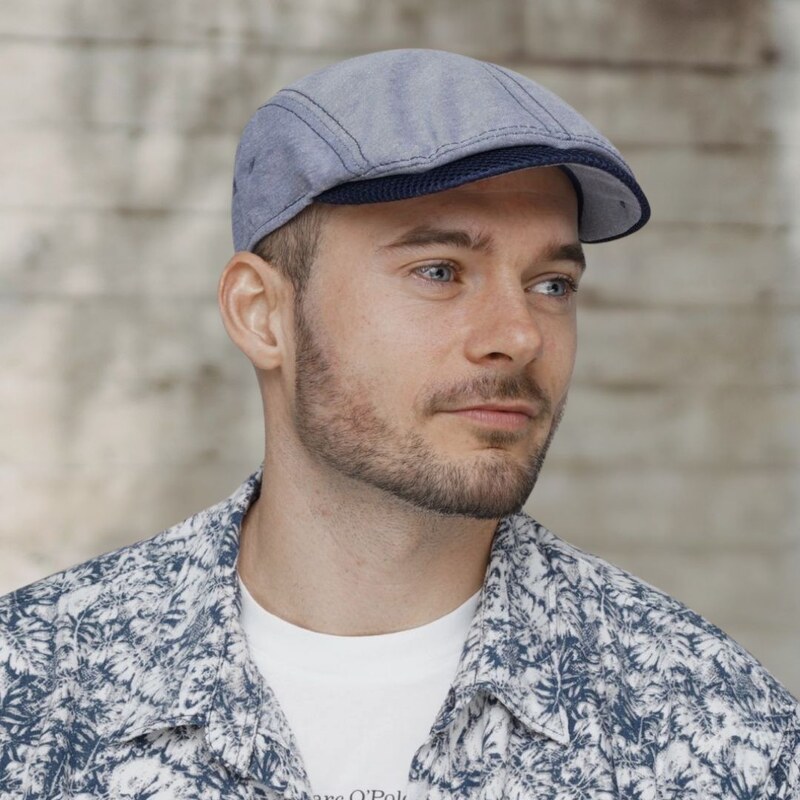 Letní pánská bavlněná modrá bekovka Krumlovanka - s regulací velikosti Krm-0011