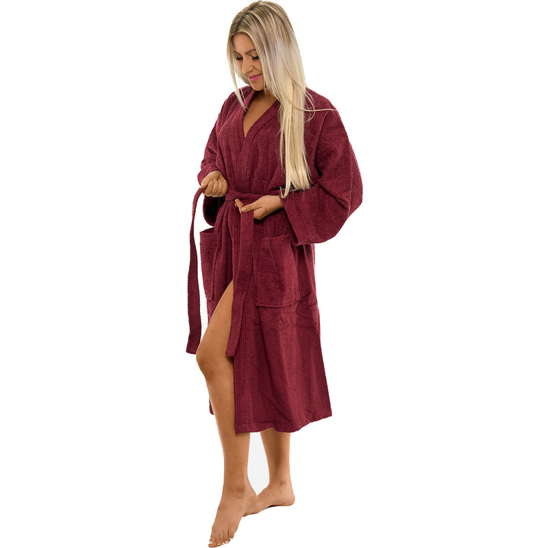 Interkontakt Dámský bavlněný župan Kimono, Vínová S