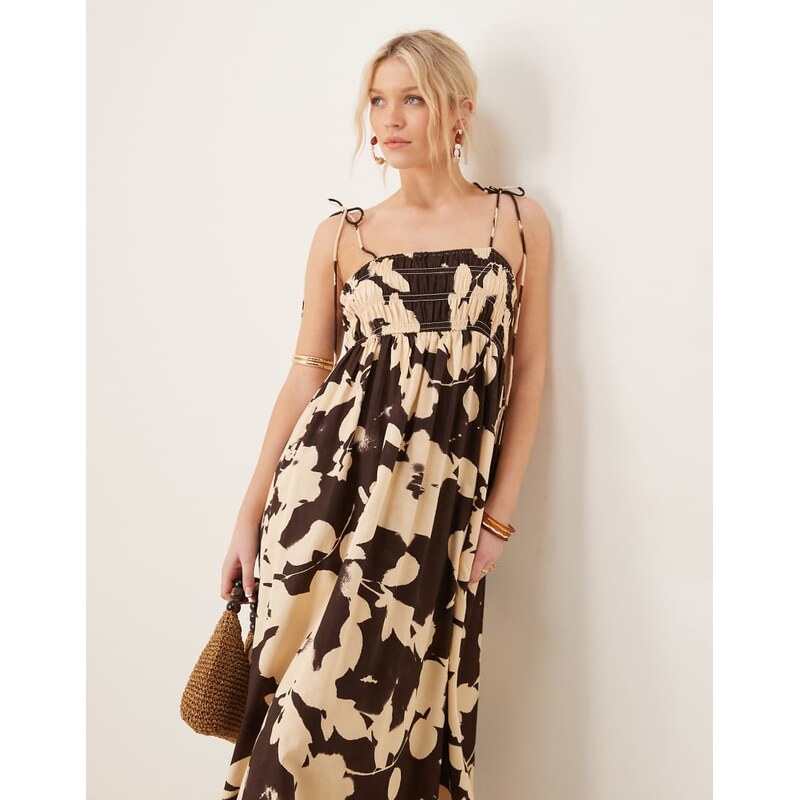 ASOS DESIGN shirred bust cotton sateen maxi sundress in floral