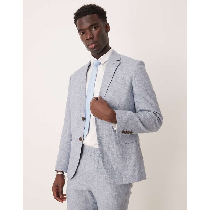 Selected Malik Linen blazer in light blue