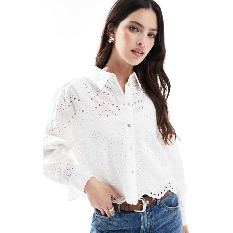 ONLY cropped pointelle shirt in white