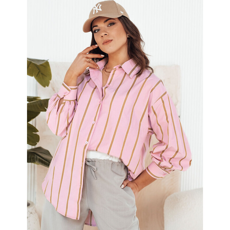 BASIC Růžová pruhovaná oversize košile TENESI DY0379