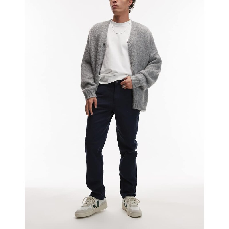 Topman slim chino trousers in navy