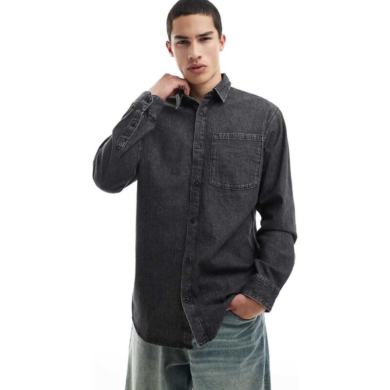 Jack & Jones long sleeve denim shirt in washed black
