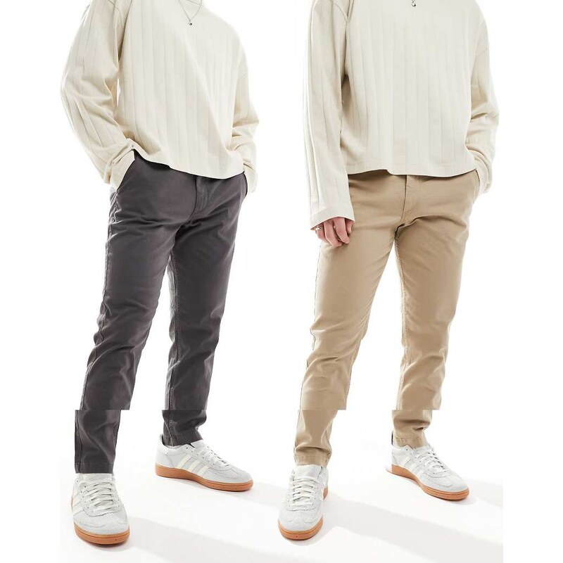 Jack & Jones 2 pack chinos in beige & dark grey-Multi