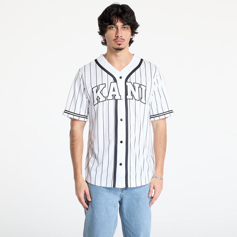 Košile Karl Kani Serif Pinstripe Baseball Shirt White/ Black L