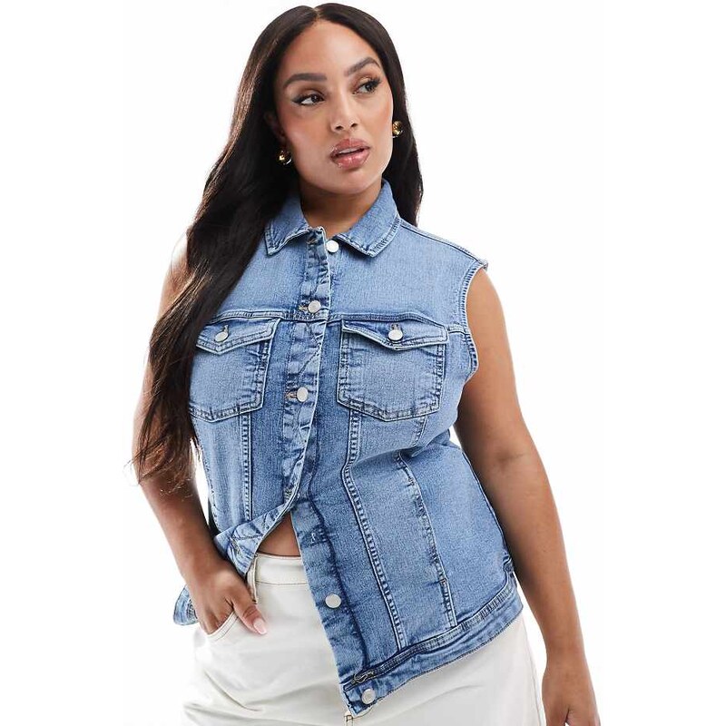 ONLY Curve denim gilet in light blue wash 104493624