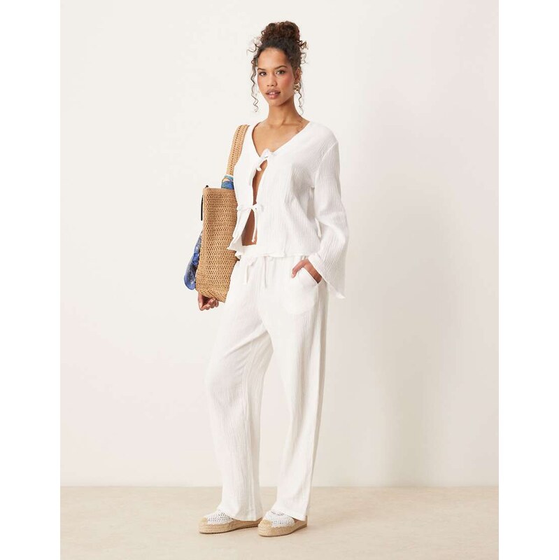 JDY wide leg cheesecloth trousers co-ord in white