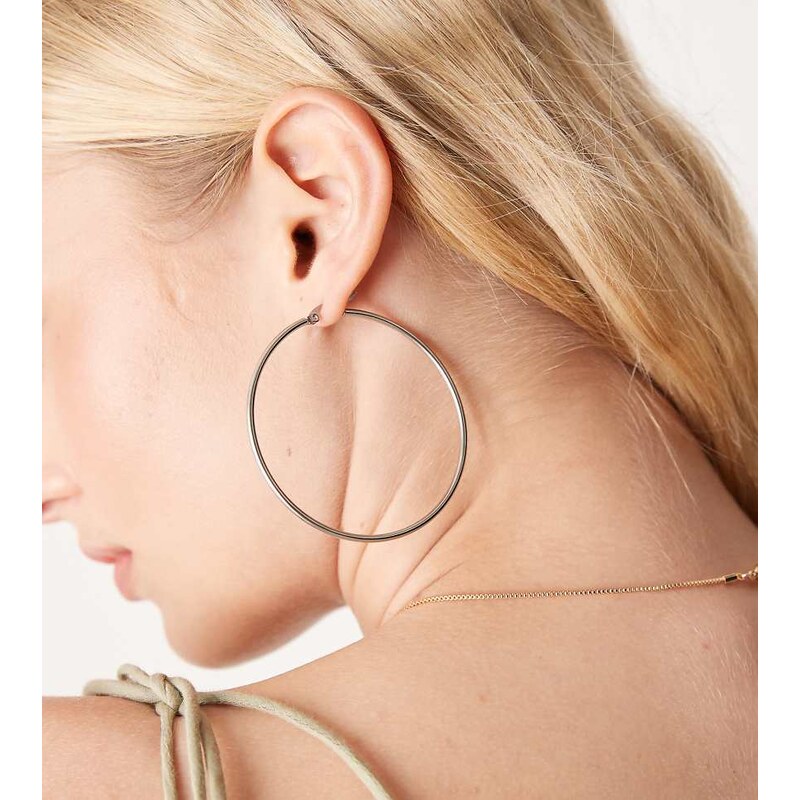 Lost Souls stainless steel 60mm hoop earrings in silver