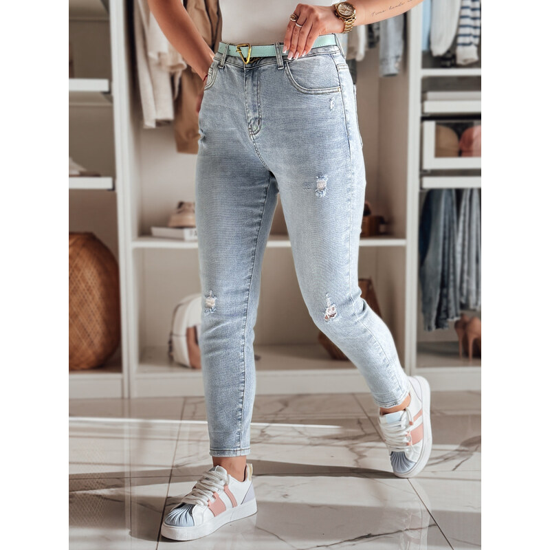 BASIC Světle modré dámské slim fit džíny s jemnými oděrkami