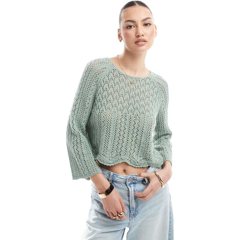 ONLY wide sleeve crochet top in mint green