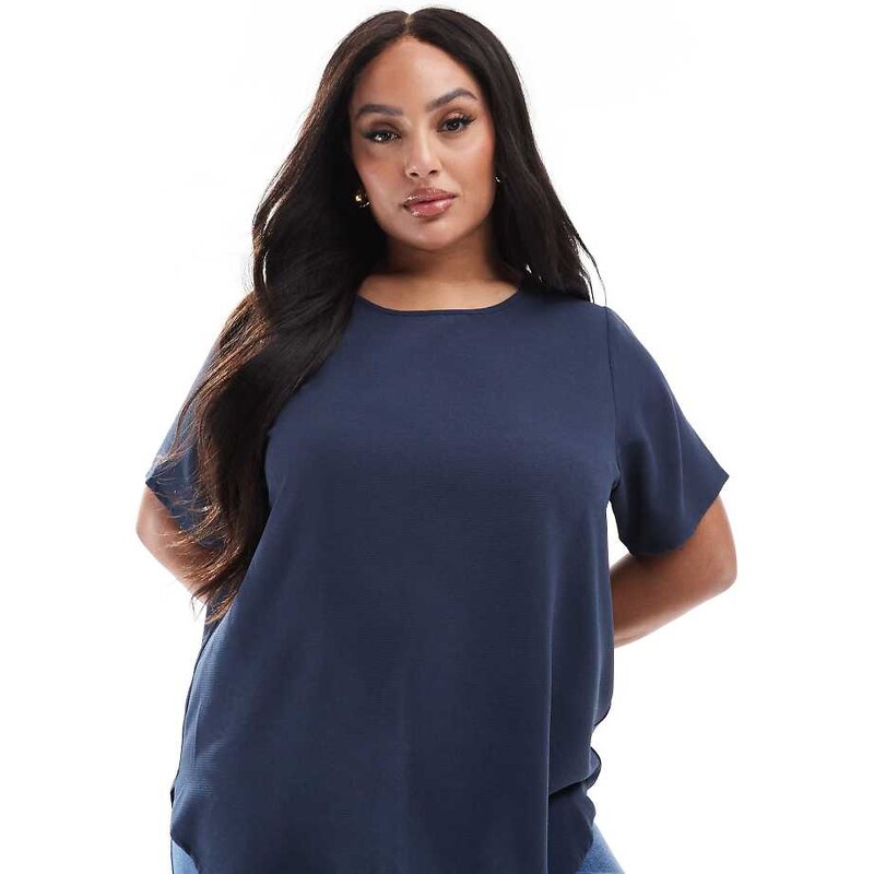 ONLY Curve short sleeve top in navy