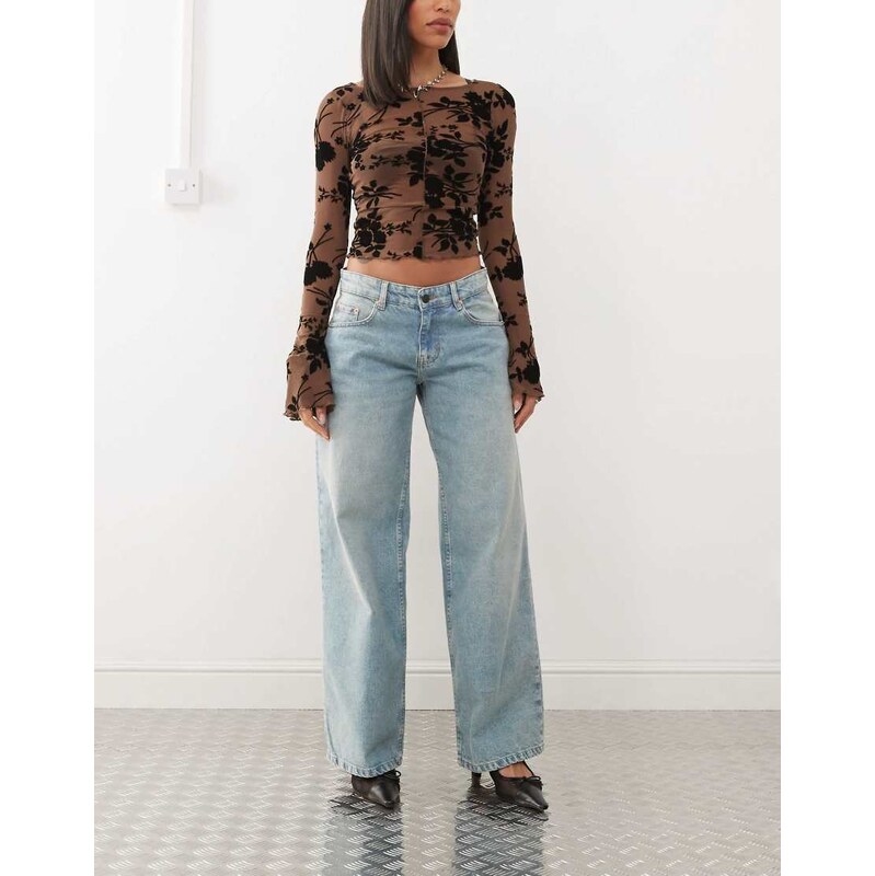 Motel roomy extra wide low rise jeans in washed blue green 114259127