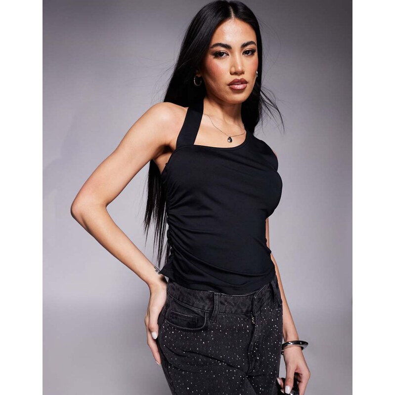 ASOS DESIGN gathered side tank with strap detail in black 104493861