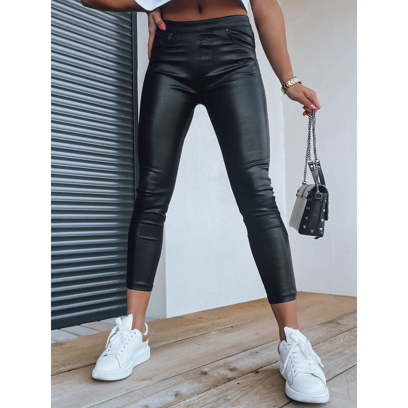 BASIC Lesklé černé kalhoty ANELIA Černá