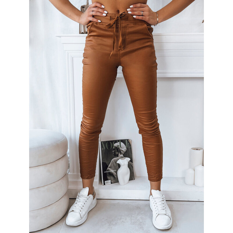 BASIC Světle hnědé koženkové kalhoty s elastickým pasem LIZZY Hnědá 88286467