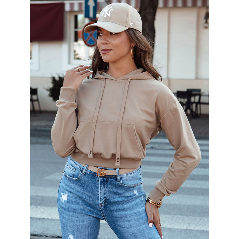 BASIC Béžová crop mikina s kapucí TRENDHOOD 97984783