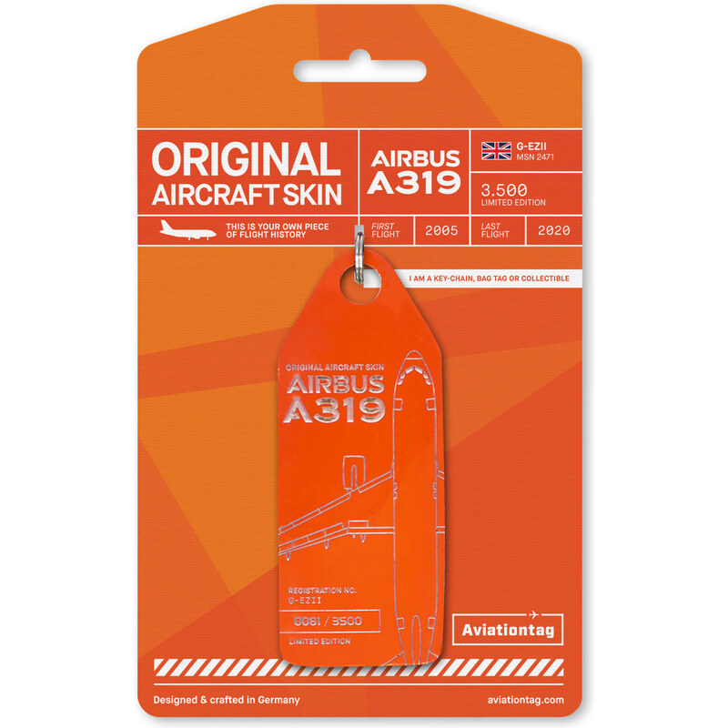 AVIATIONTAG Přívěsek z letadla Airbus A319 - G-EZII oranžový