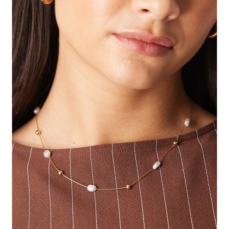 Lost Souls stainless steel 18ct gold plated pearl charm choker