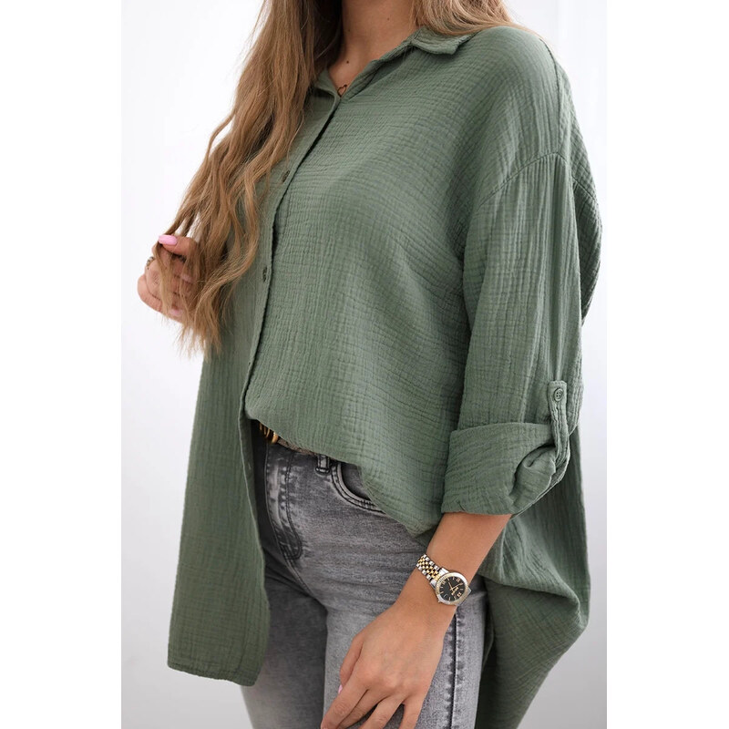 K-Fashion Bavlněná mušelínová košile khaki
