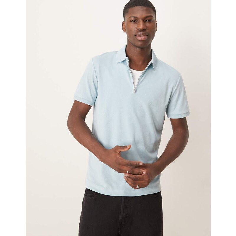 Selected zip polo shirt in light blue