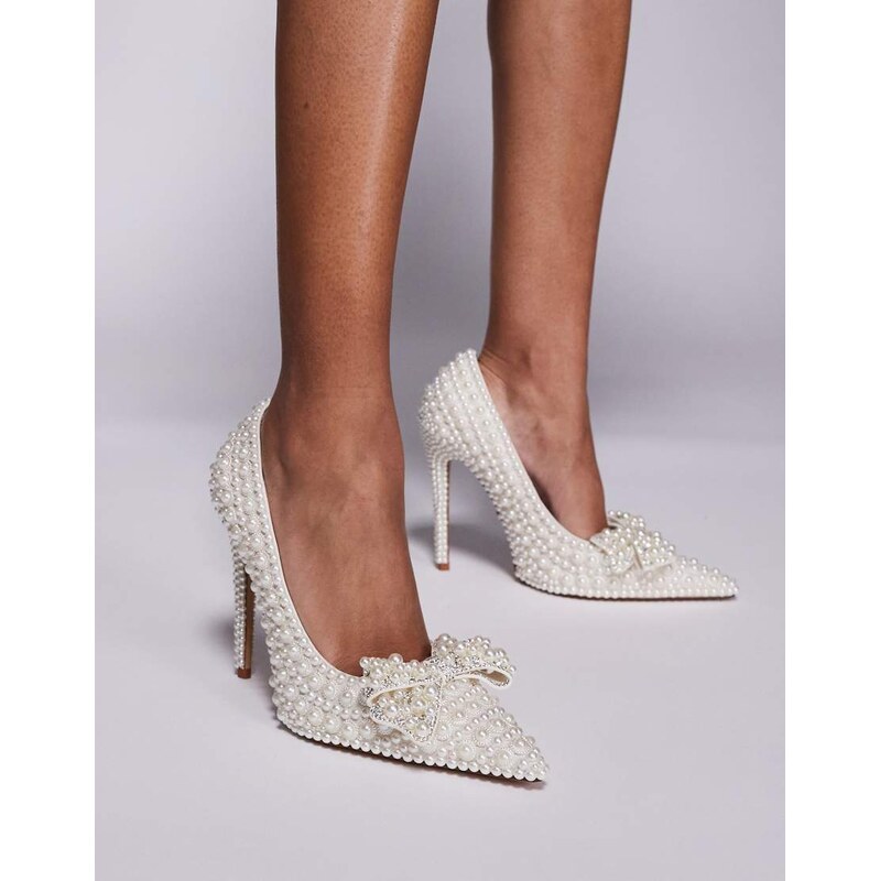 Azalea Wang Naamah pearl embellished heeled shoes in white 115602788