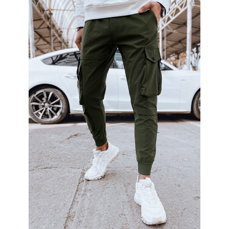 BASIC Tmavé khaki tepláky s kapsami UX4304