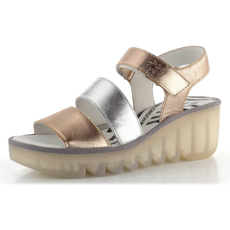Fly London metalické sandály na klínu sahara/silver P501575005 104554799