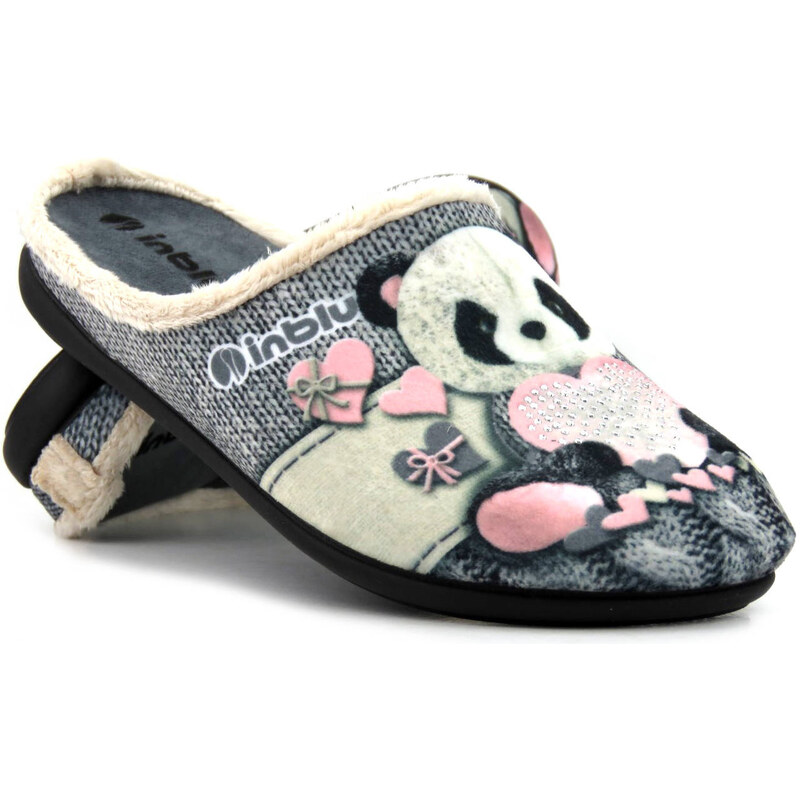 Měkké dámské pantofle s pandou - INBLU 155D209, šedé 100608113