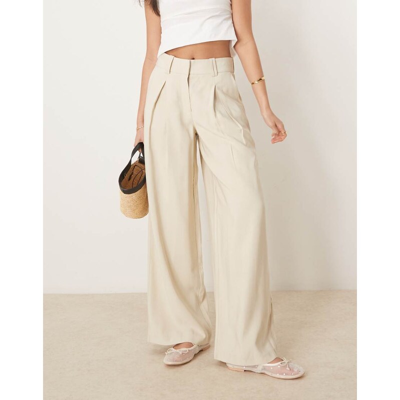AWARE high waisted pleat front trousers in stone-Neutral 104560154