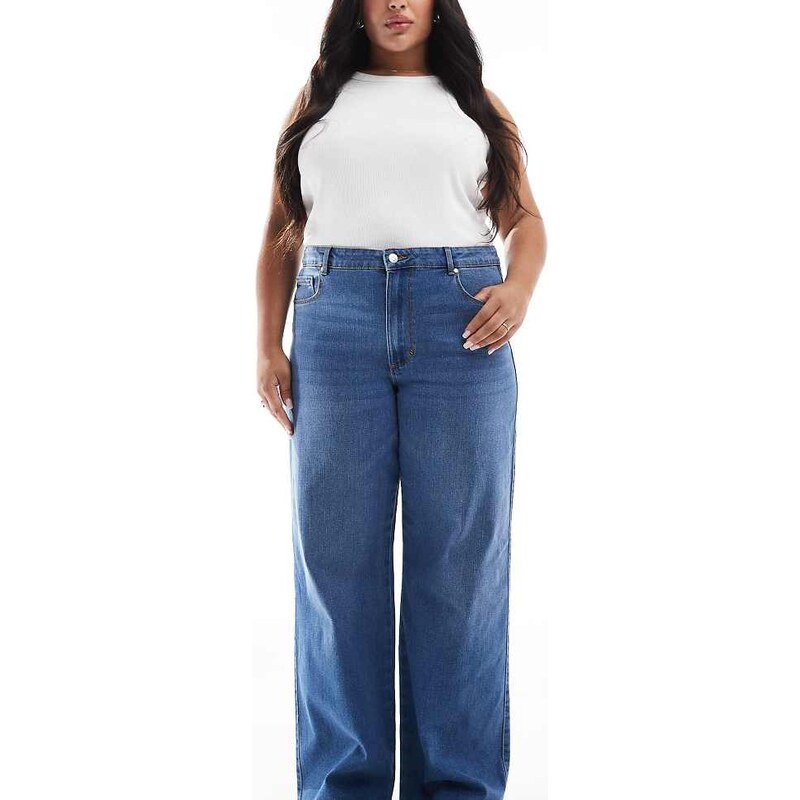 ONLY Curve high waist wide leg jeans in mid blue 104560042