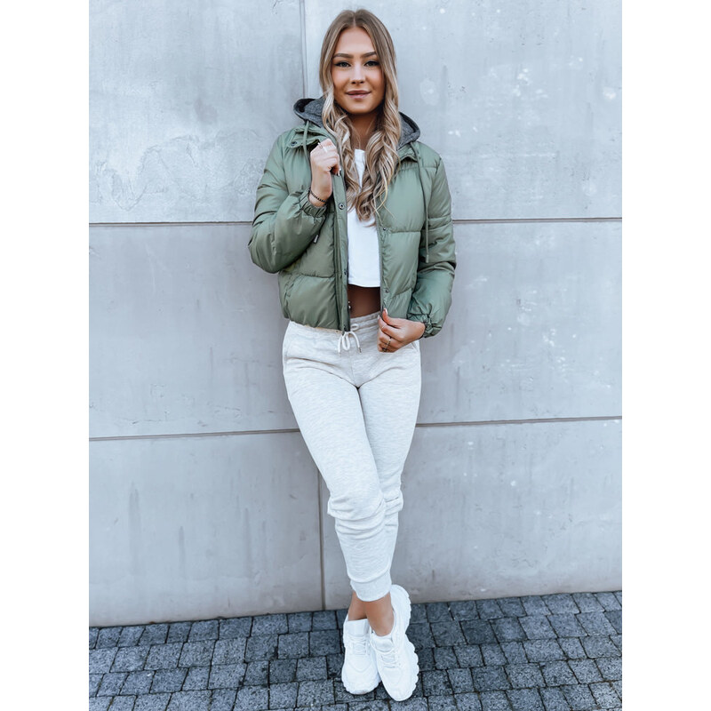 BASIC Zelená prošívaná crop bunda KHALEESI Khaki 85577483