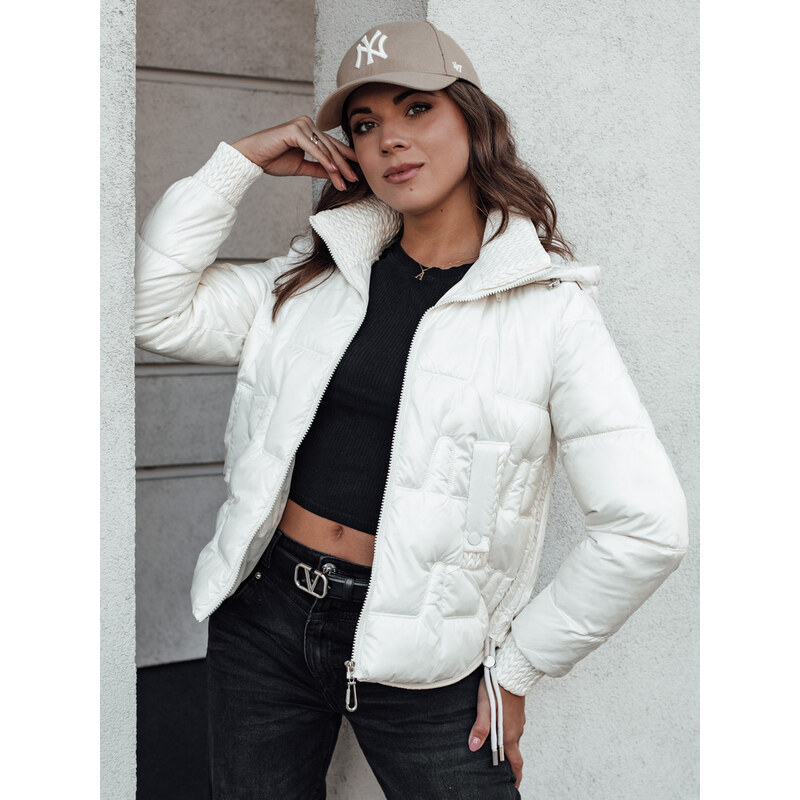 BASIC Bílá dámská krátká zimní prošívaná bunda s kapucí FASHWARM 100402934