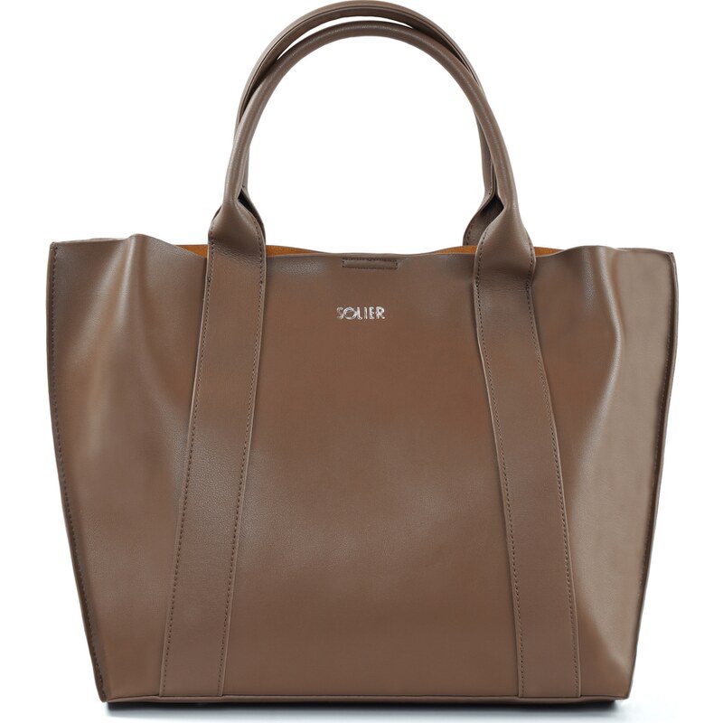 BASIC Dámská hnědá kožená shopper kabelka SERENA